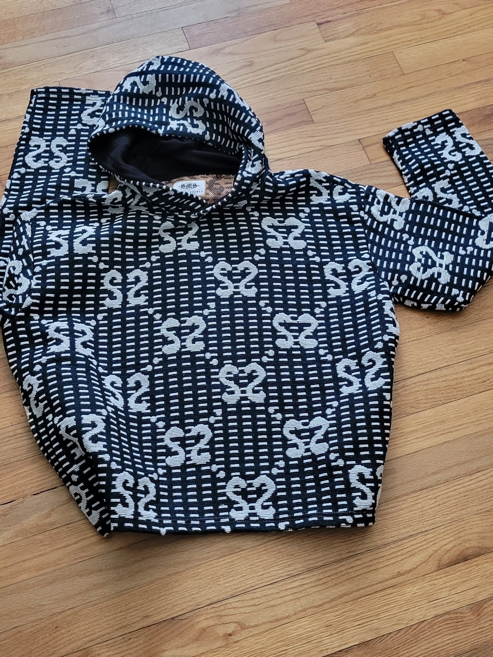 Men's Black & White Patterned Hoodie